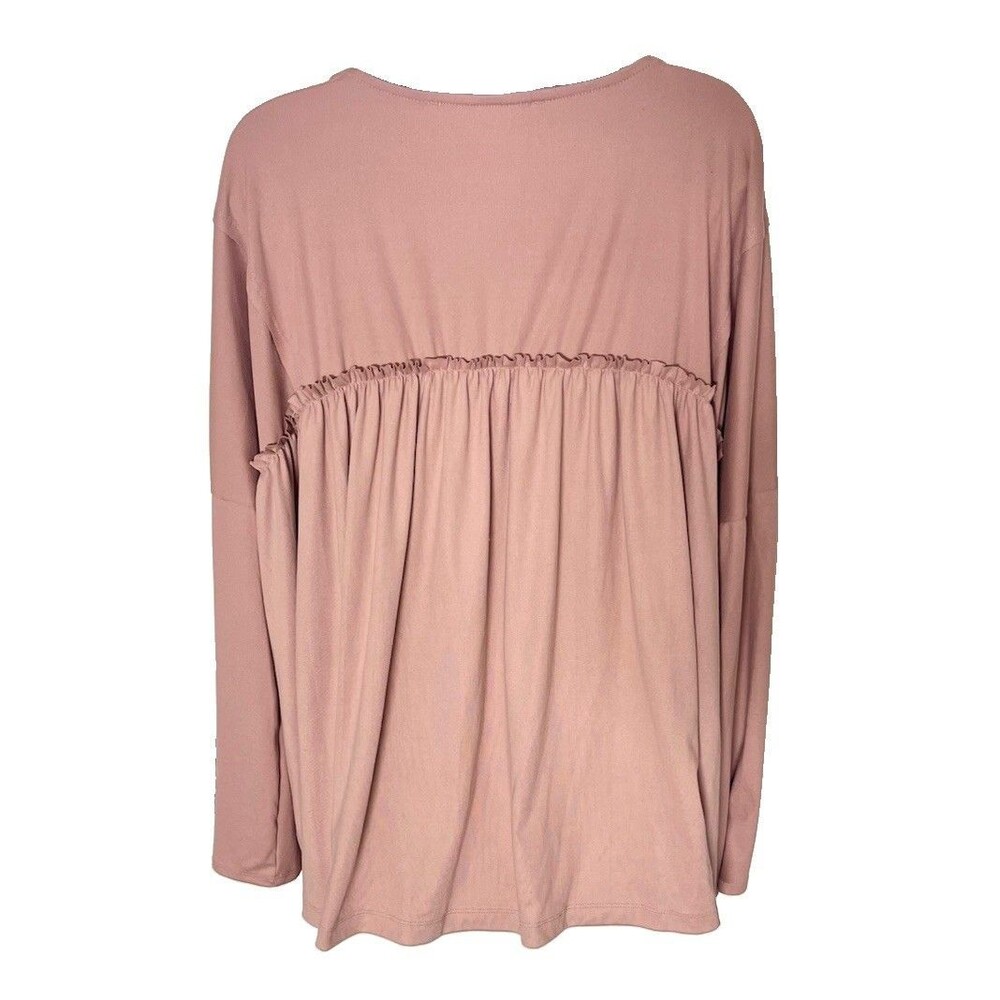 Three Birds Nest Solid Serenity Dusty Mauve Long Sleeve Baby Doll Top Sz Large - Picture 3 of 12
